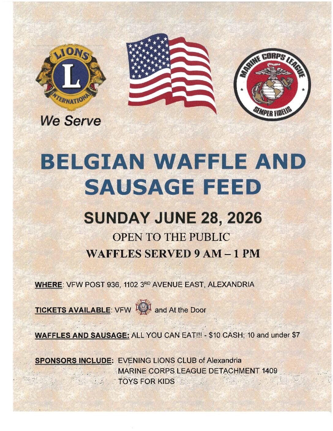 Belgian Waffle and Sausage Feed